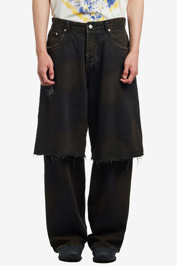 LAYERED BLACK DENIM TROUSERS - WORKSOUT WORLDWIDE
