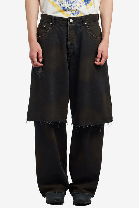 LAYERED BLACK DENIM TROUSERS