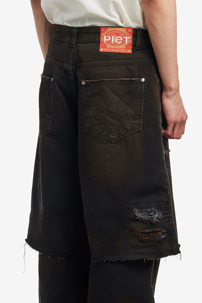 LAYERED BLACK DENIM TROUSERS - WORKSOUT WORLDWIDE