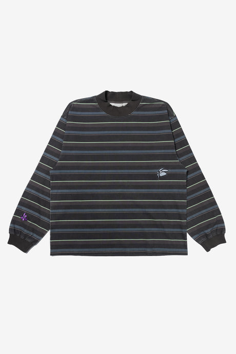 STRIPED GESTURES MOCK NECK PULLOVER