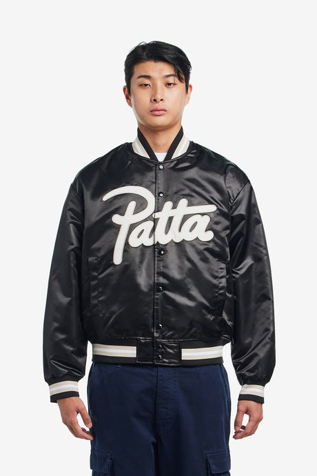 SCRIPT LOGO SATIN VARSITY JACKET