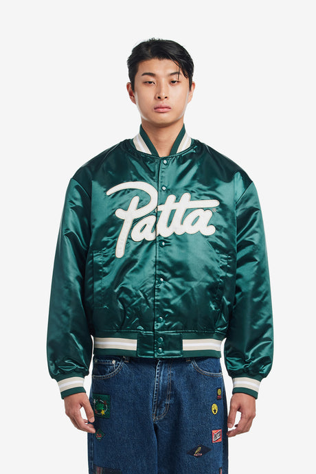 SCRIPT LOGO SATIN VARSITY JACKET