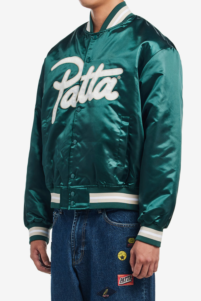 SCRIPT LOGO SATIN VARSITY JACKET - WORKSOUT WORLDWIDE