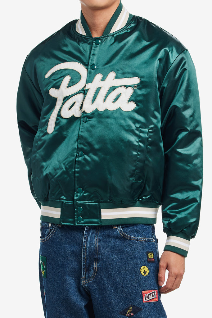 SCRIPT LOGO SATIN VARSITY JACKET - WORKSOUT WORLDWIDE