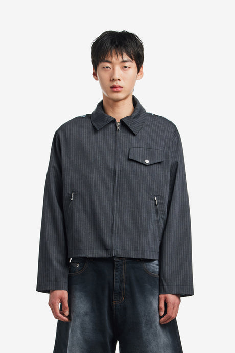 PINSTRIPE SCRIBBLE SNAP JACKET