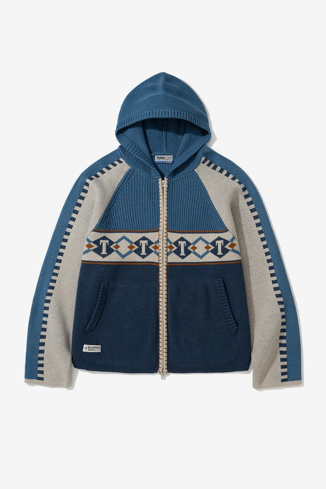 T ARGYLE KNIT ZIP-UP HOODIE