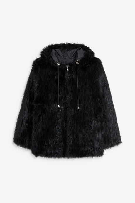 REVERSIBLE FAUX FUR HOOD JACKET