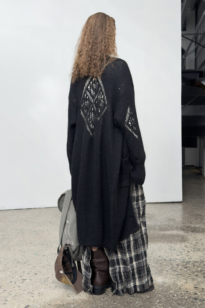 ALPACA ARGYLE POINTELLE LONG CARDIGAN - WORKSOUT WORLDWIDE