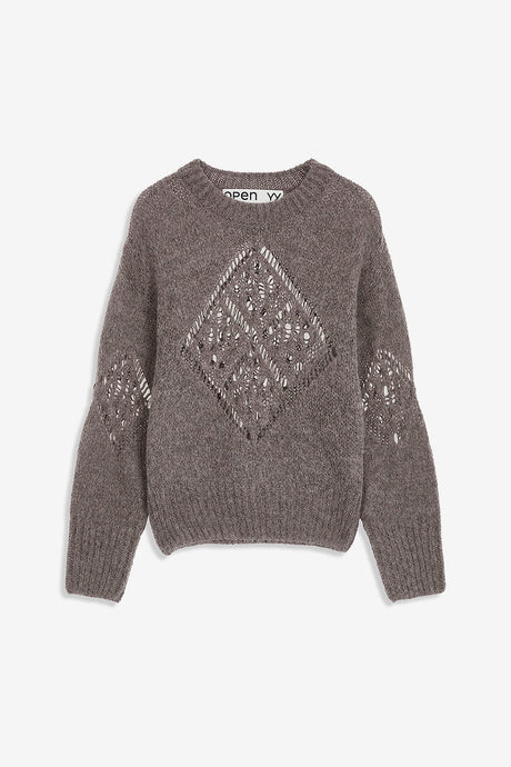 ALPACA ARGYLE POINTELLE PULLOVER