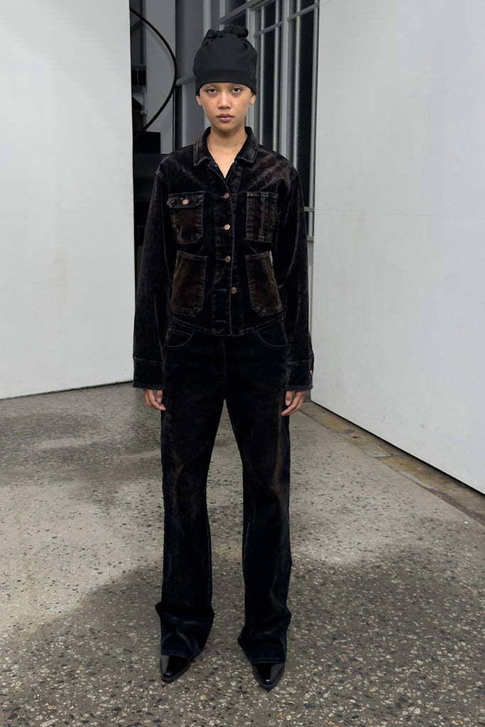 VELVET DENIM TRUCKER PANTS - WORKSOUT WORLDWIDE