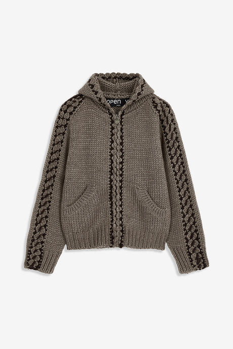 STITCH ZIP UP KNIT HOODIE