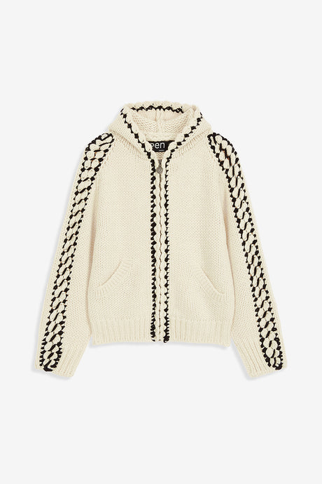 STITCH ZIP UP KNIT HOODIE