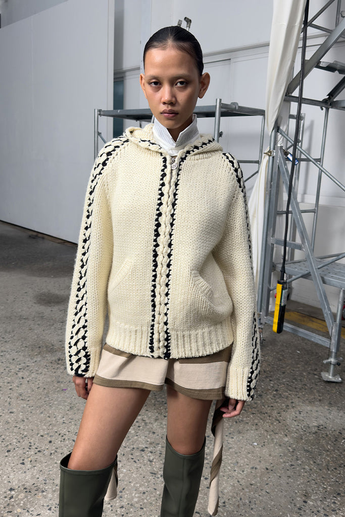 STITCH ZIP UP KNIT HOODIE - WORKSOUT WORLDWIDE