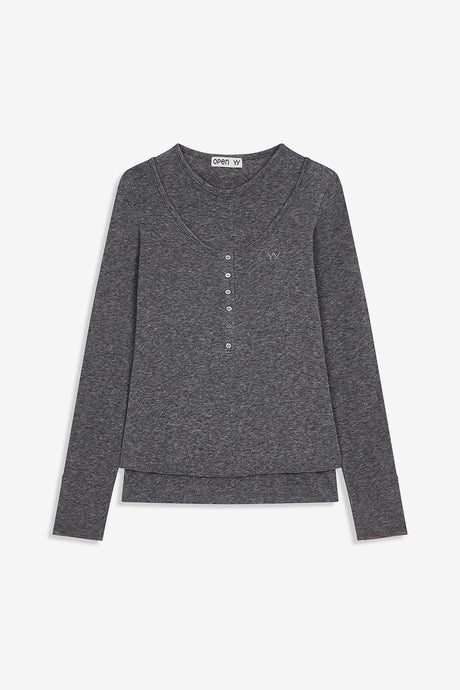 LAYERED HENLEY LOUNGE TEE