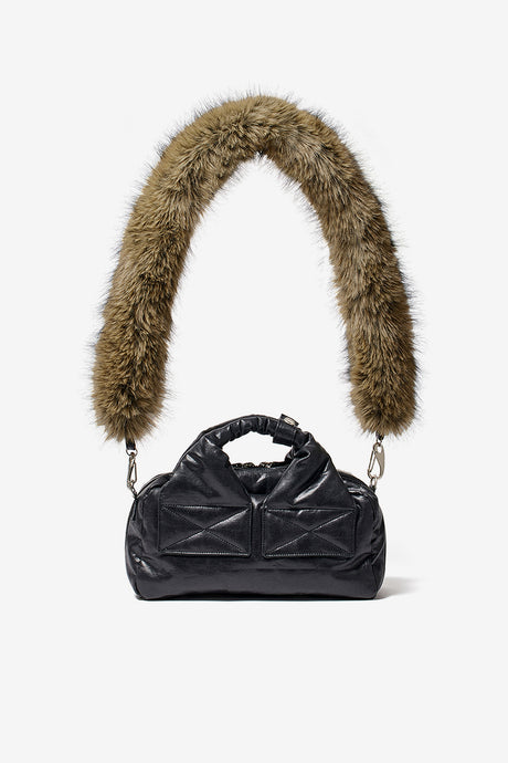 OIL SKIN MINI TOTE w. FURRY STRAP