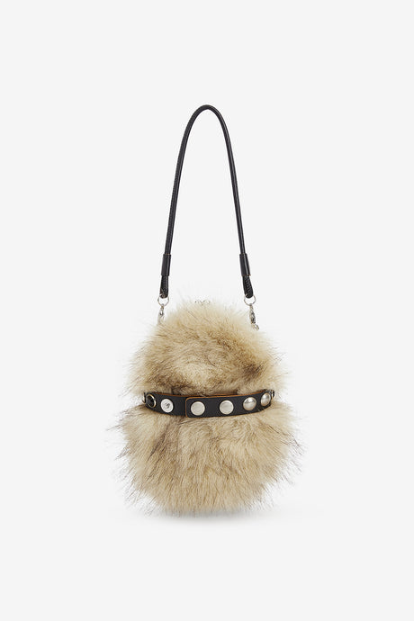 STUD FAUX FUR WRISTLET BAG