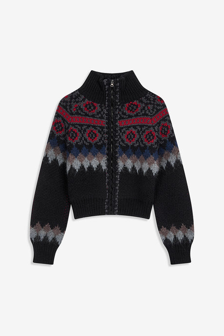 FAIR ISLE ZIP UP SWEATER