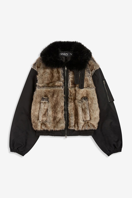 FAUX FUR BLOCK CARGO BOMBER