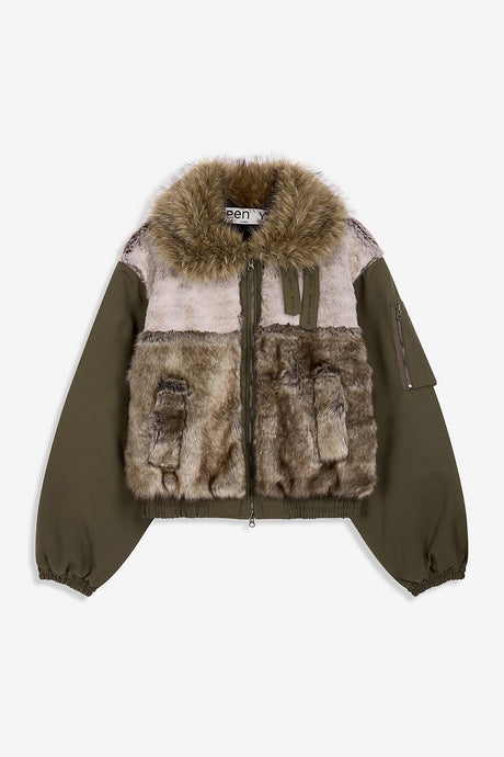 FAUX FUR BLOCK CARGO BOMBER