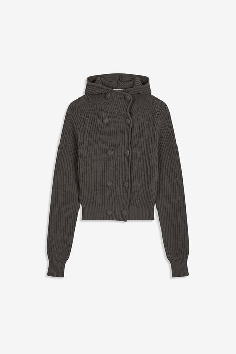 HOODED BUTTON CARDIGAN