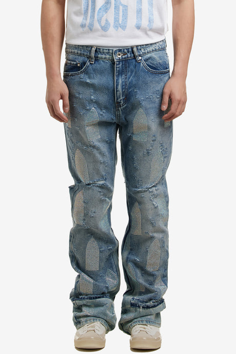 RHINESTONE WASHED DENIM
