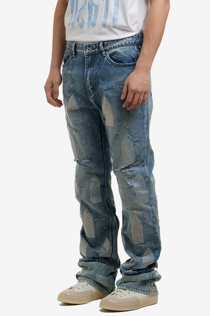 RHINESTONE WASHED DENIM - WORKSOUT WORLDWIDE