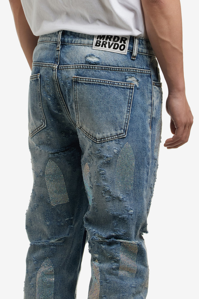 RHINESTONE WASHED DENIM - WORKSOUT WORLDWIDE