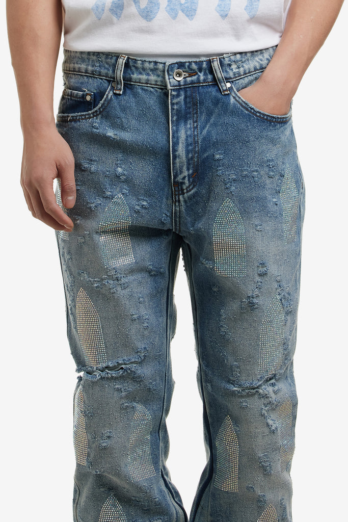 RHINESTONE WASHED DENIM - WORKSOUT WORLDWIDE