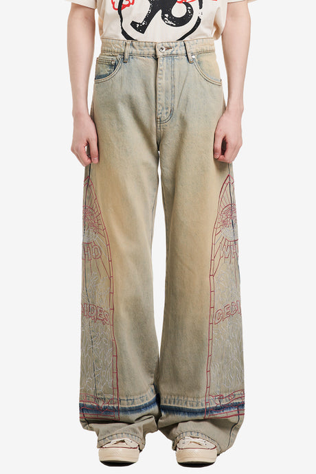 EXTENDED HEM EMBROIDERED DENIM PANT