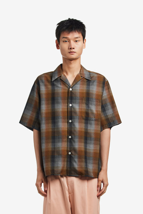 OMBRE CHECK OPEN COLLAR SHIRT S/S ( TYPE-1 )