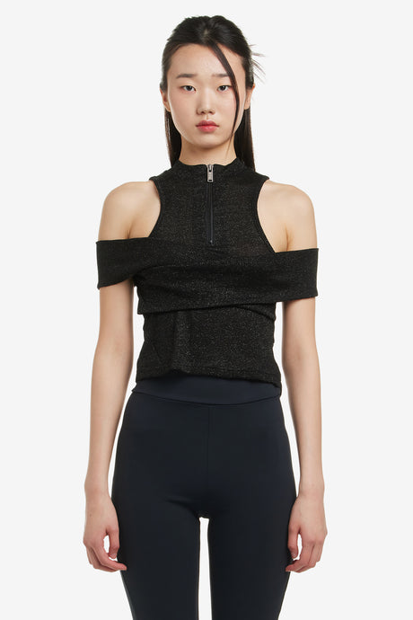 HALFNECK CROSS CUTOUT TEE