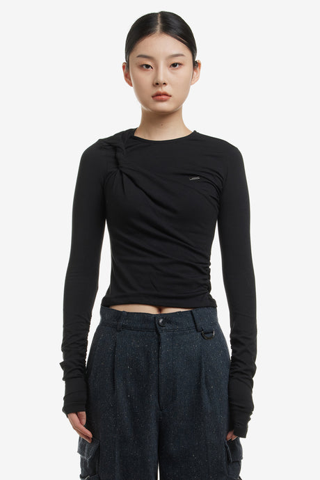TWISTED BACK CUT-OUT LONG SLEEVE T-SHIRT
