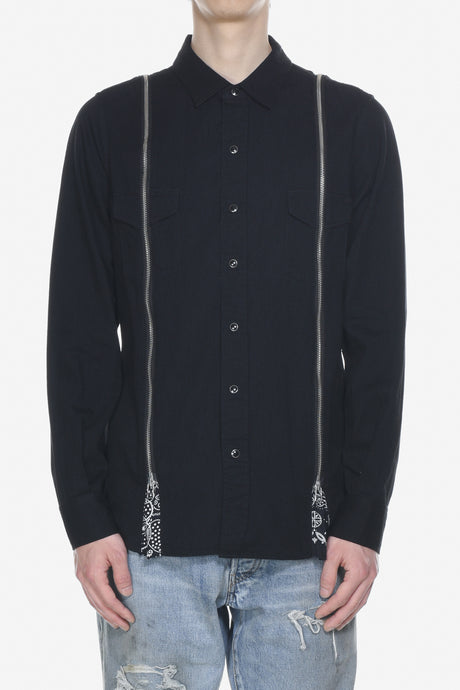 x OLD PARK ZIP DENIM SHIRT
