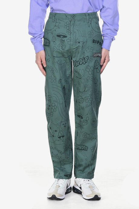 SCRIBBLE COTTON TWILL PANTS