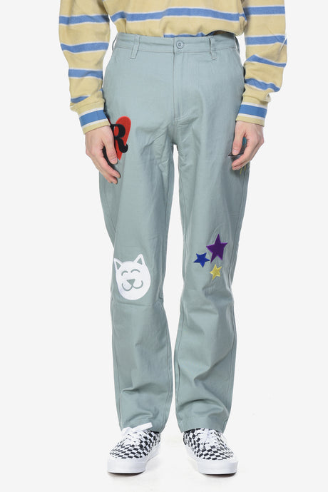 PLAY DATE COTTON TWILL EMBROIDERED ART PANTS