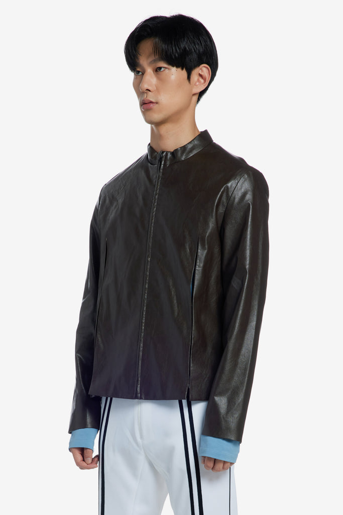 SLIT VEGAN LEATHER JACKET - WORKSOUT Worldwide