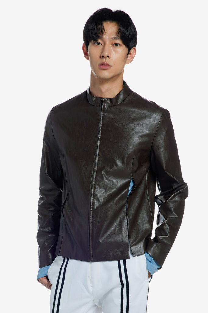 SLIT VEGAN LEATHER JACKET - WORKSOUT Worldwide