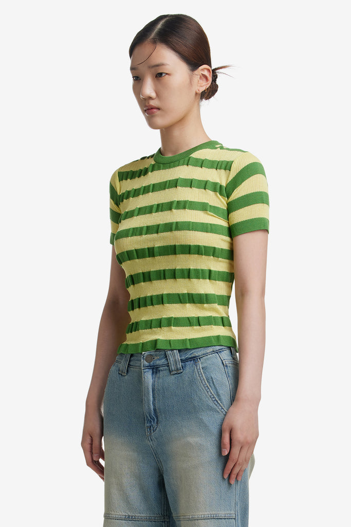 STRIPE HALF SLEEVE KNIT TOP - WORKSOUT WORLDWIDE