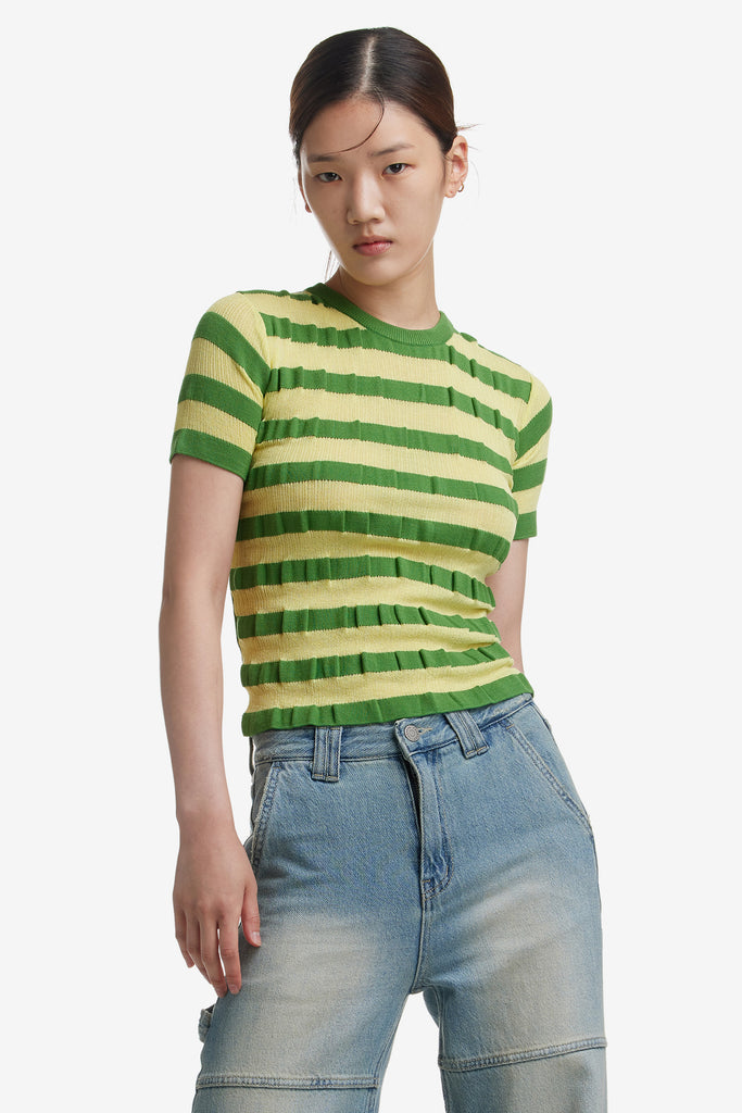 STRIPE HALF SLEEVE KNIT TOP - WORKSOUT WORLDWIDE