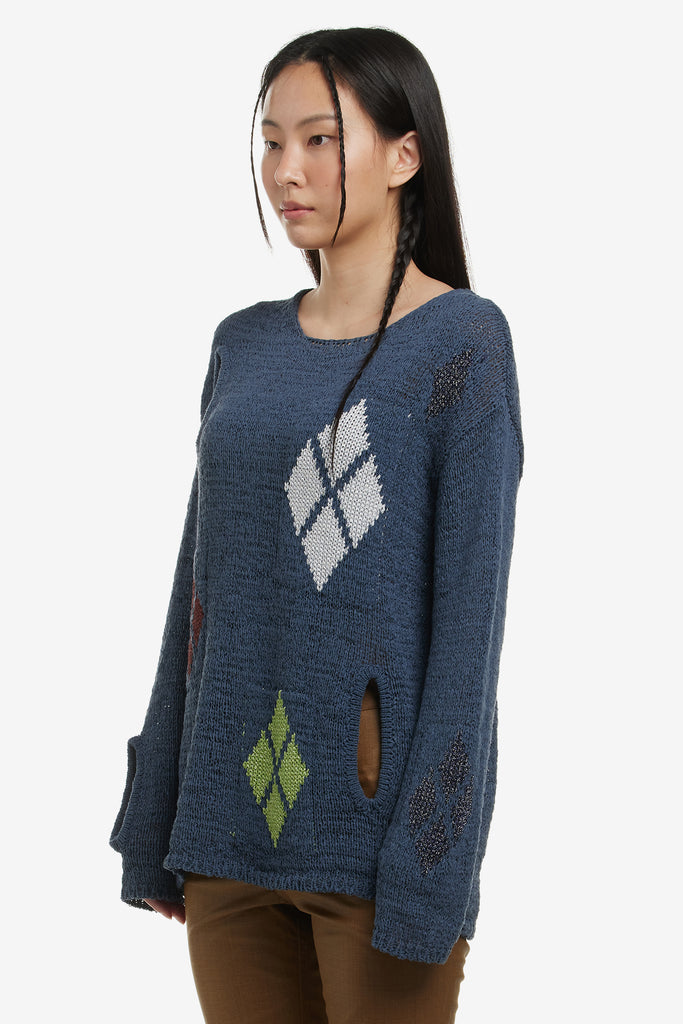 ARGYLE CUT-OUT KNIT PULLOVER - WORKSOUT WORLDWIDE